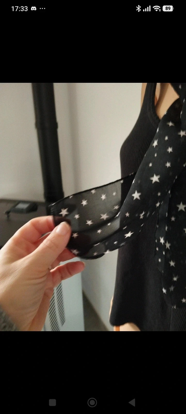 Écharpe foulard femme noir transparent à étoiles blanches 150 × 15 cm – photo 7